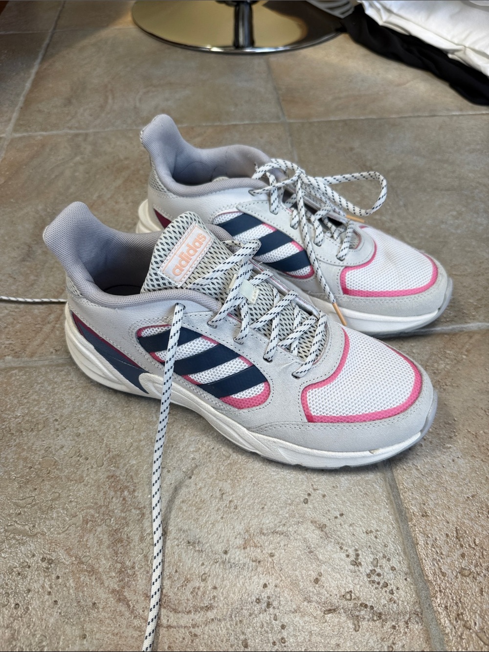 adidas White & Pink Sneakers with Navy Stripes